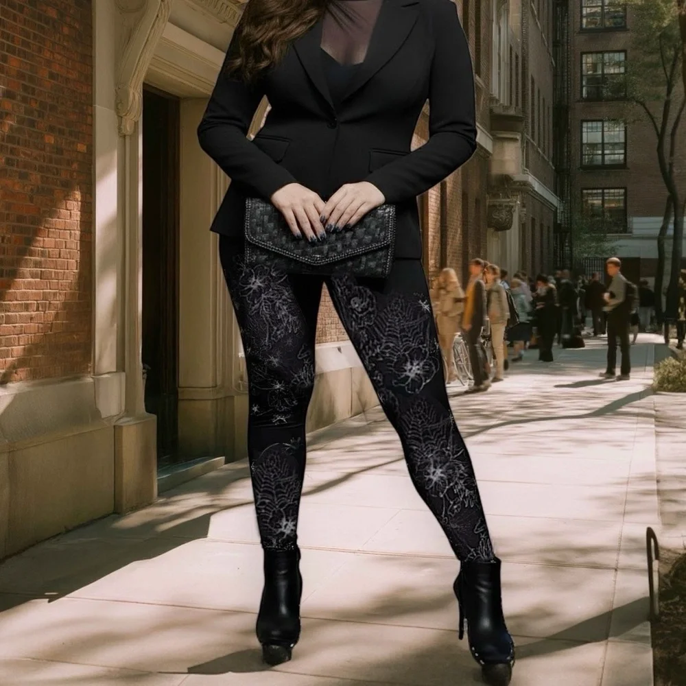 TORRID Nightfall Sketch Spiderweb Floral Deep Black Cropped Leggings NWT Size 3X